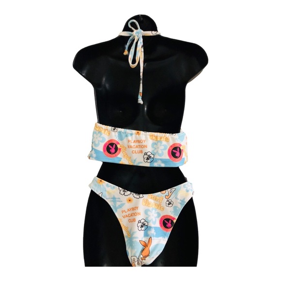 Playboy by PacSun halter front tie terry cloth monogram bunny bikini size‎ Small - Picture 15 of 16